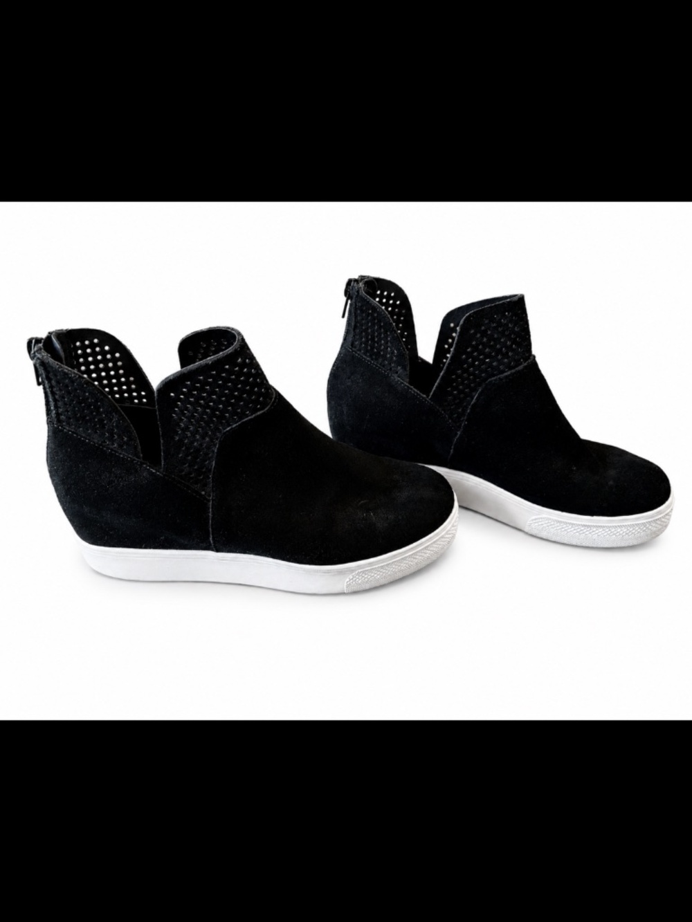 Steve Madden Black Perforated Wedge Sneaker Booties Women’s Size 8